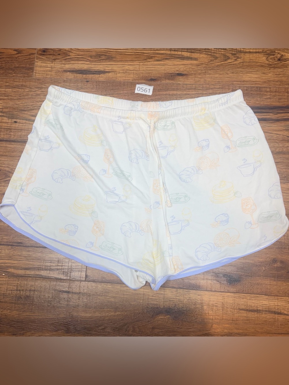 Auden Cream Pajama Shorts with Pastel Breakfast Motif and Light Blue Trim
